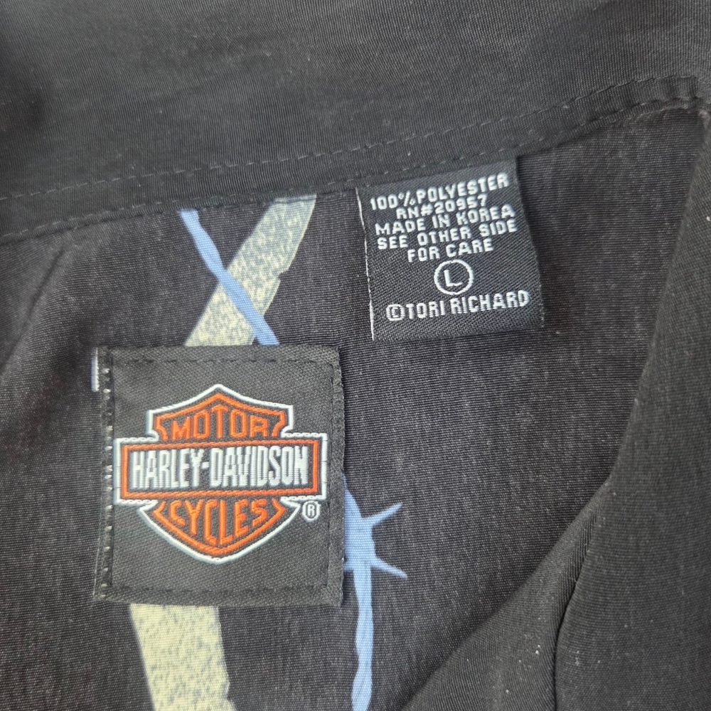 Harley Davidson Y2K Chain Flames Button Down Shirt Mens Large Tori Richard Black - Picture 9 of 9
